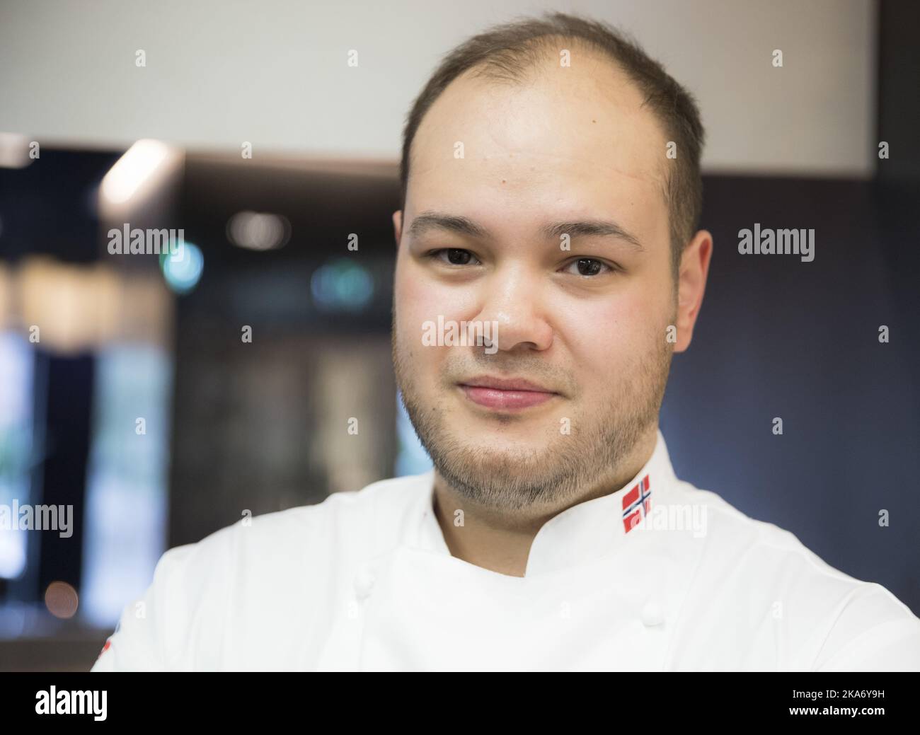 OSLO, Norwegen 20170829. Christian André Pettersen (Küchenchef im Restaurant Mondo i Sandnes) ist einer der 5 Kandidaten für Bocuse d'Or Norwegen im Thon Hotel Rosenkrantz am Dienstag. Der diesjährige Küchenchef 2017 findet am 12.. September in Mathallen statt. Der Gewinner wird Norwegens Repräsentant in Bocuse d'Or Foto: Berit Roald / NTB scanpix Stockfoto