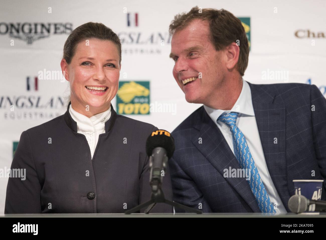 Baerum 20171012. Prinzessin Märtha Louise und Morten Aasen, General Manager der Oslo Horse Show, halten am Donnerstag in der Telenor Arena in Fornebu eine Pressekonferenz anlässlich der Oslo Horse Show ab. Die Prinzessin feiert als Reiter ein internationales Comeback. Das letzte Mal, dass sie an einem internationalen Wettbewerb teilnahm, war 2000. Foto: Haakon Mosvold Larsen / NTB scanpi Stockfoto