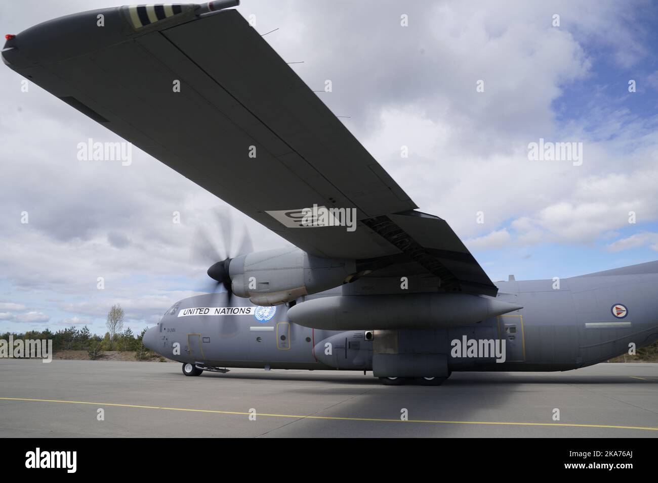 Gardermoen, Norwegen 20190507. Am Dienstag schickt die Armee ein Hercules-Transportflugzeug mit 6o norwegischen Soldaten aus Gardermoen nach Mali, um an der UN-Friedenstruppe MINUSMA teilzunehmen. Die Soldaten werden versuchen, Stabilität in einem Land zu schaffen, das von Separatisten und terroristischen Gruppen zerstört wurde. Foto: Heiko Junge / NTB scanpix Stockfoto