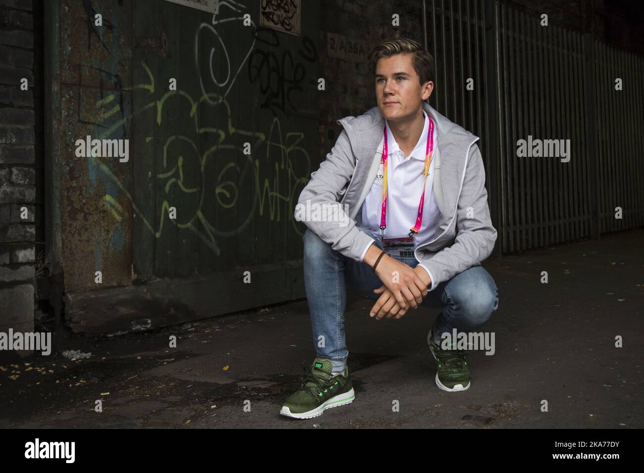 London, Großbritannien 20170805. Jakob Ingebrigtsen ist erstmals in London und wird am Sonntag an seiner ersten Leichtathletik-Weltmeisterschaft teilnehmen. Foto: Heiko Junge / NTB scanpix Stockfoto