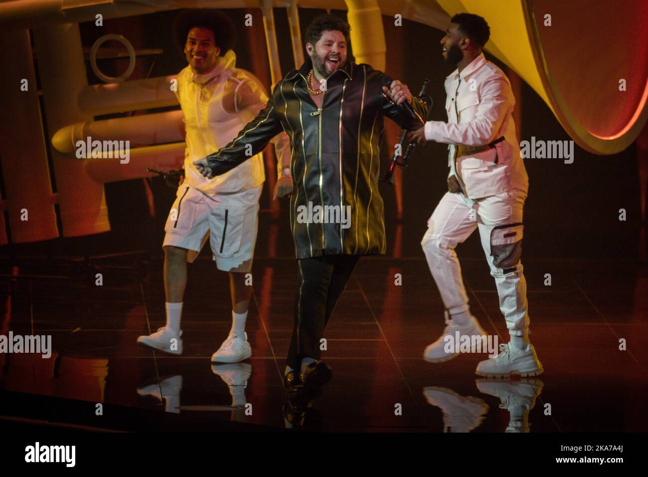 Rotterdam, Niederlande 20210521. James Newman aus Großbritannien mit dem Song Embers bei der ersten Probe vor dem Finale des Eurovision Song Contest Rotterdam am Samstag. Foto: Heiko Junge / NTB Stockfoto