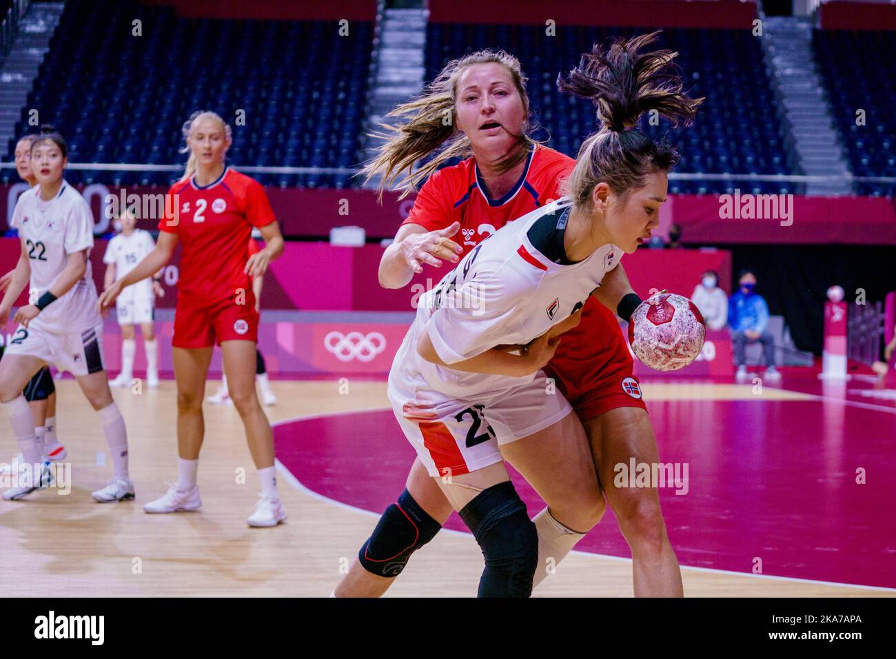 Tokio, Japan 20210725. Sanna Solberg-Isaksen bei den Olympischen Spielen in Tokio 2020. Handballspiel für Frauen zwischen Norwegen und Korea im Yoyogi National Stadium in Tokio, Japan. Foto: Stian Lysberg Solum / NTB Stockfoto