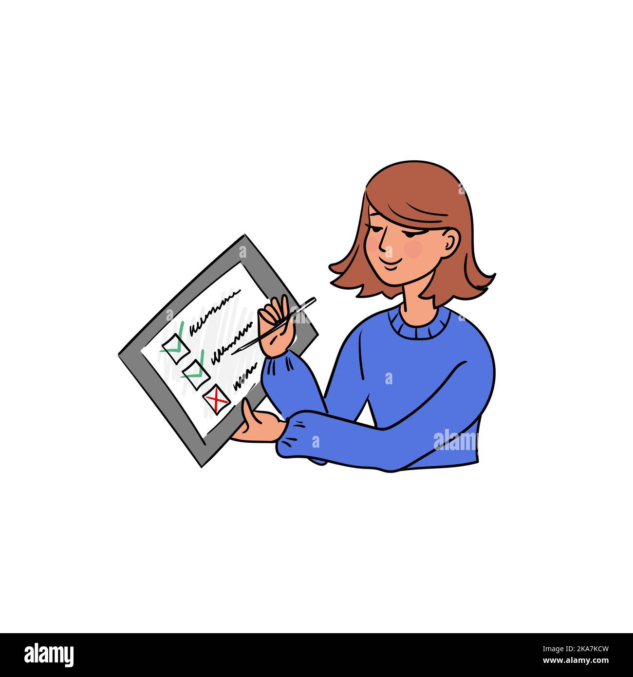 Testformular. Heck Mark.Online-Umfrage.Internet-Kunden Abstimmung.Design für Feedback-Website, mobile App, Banner, Infografiken, Fragebogen-Checkliste Stock Vektor