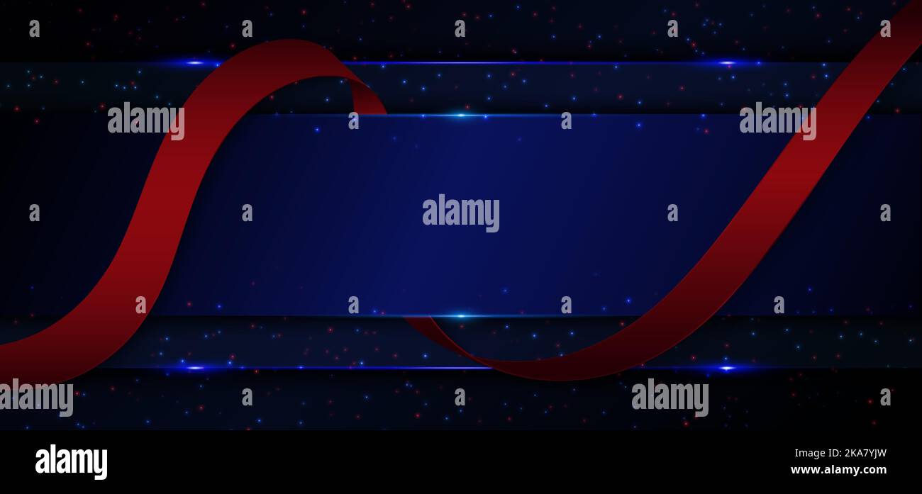 Abstrakt Luxus blau metallic mit rotem Band 3D schmücken mit Glitzern. Futuristische Vorlage Design Hintergrund. Vektor Stock Vektor