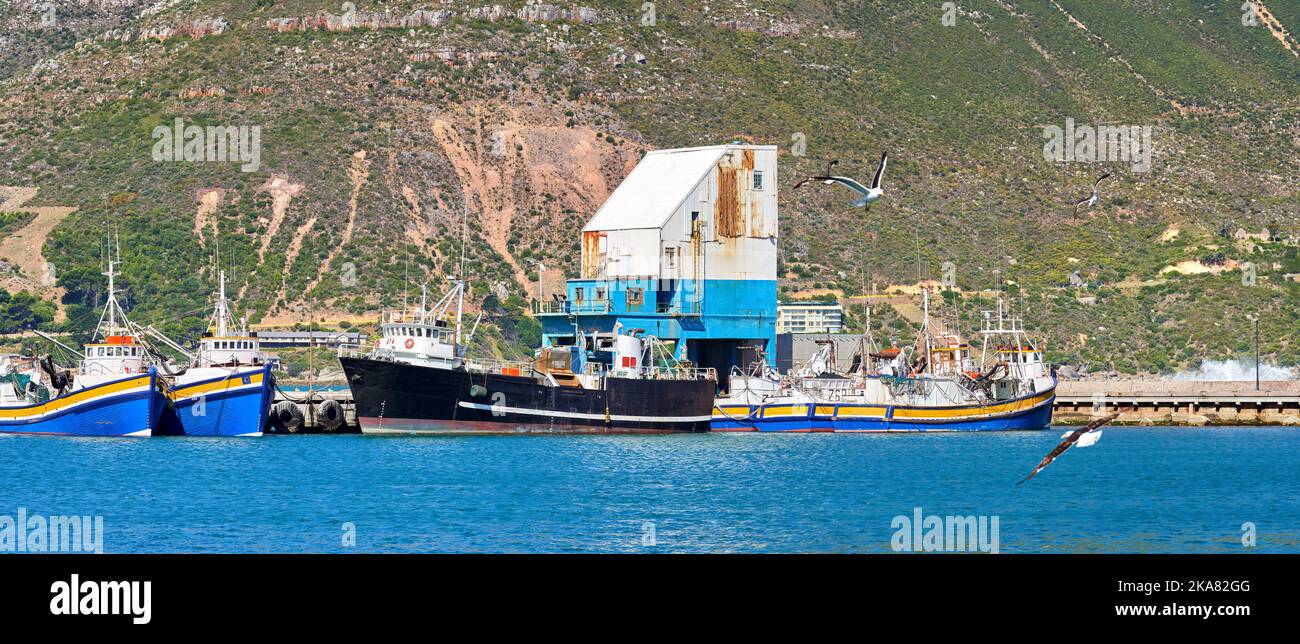 Angelboote in Hout Bay - Kapstadt. Fischerboote im Hafen von Hout Bay - in der Nähe von Kapstadt, Südafrika. Stockfoto