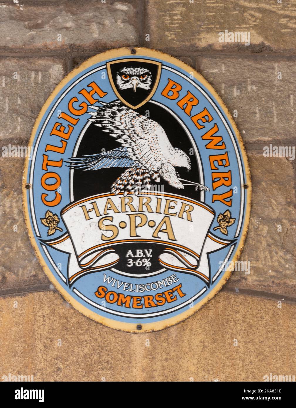 Werbung für Harrier S.P.A 9beer), gebraut von der Cotleigh Brewery, Wiveliscombe, Somerset, England, Großbritannien Stockfoto