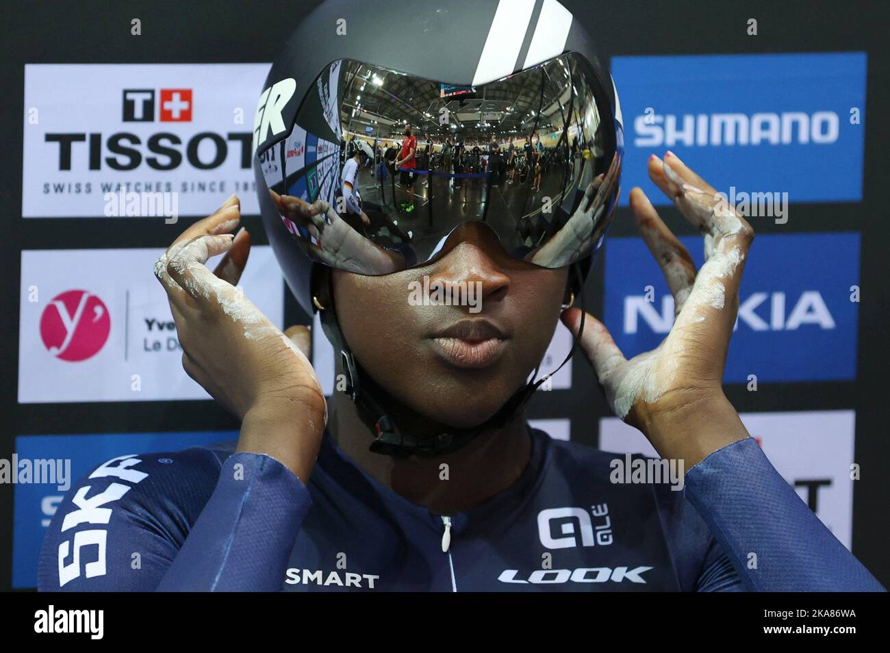 Taky Marie-Divine Kouame aus Frankreich bei den UCI-Bahn-Weltmeisterschaften 2022 in Saint-Quentin-en-Yvelines (Frankreich). Stockfoto