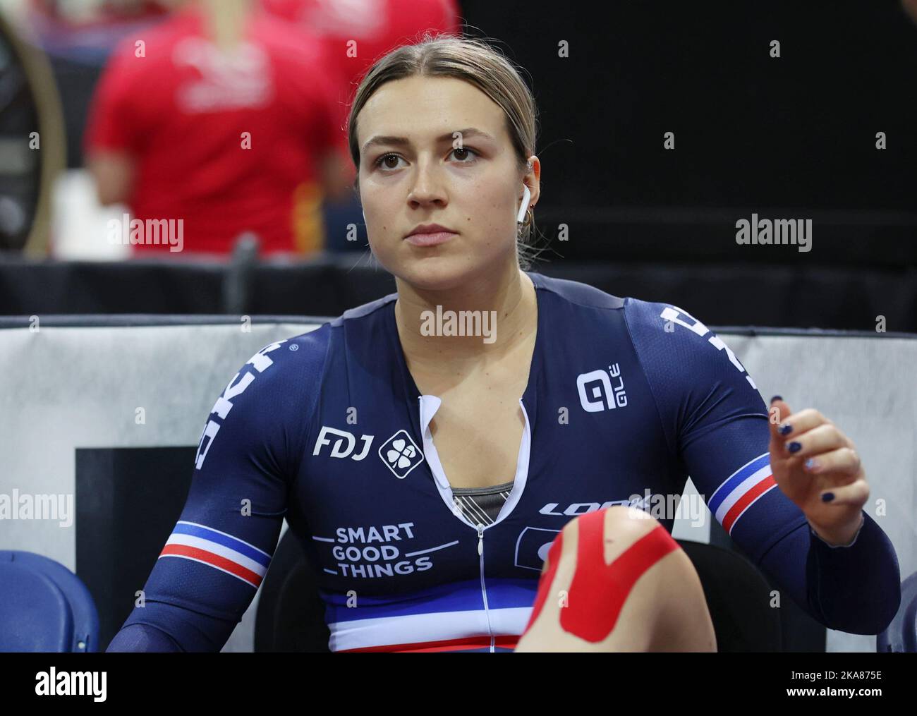 Mathilde Gros aus Frankreich bei den UCI-Bahn-Weltmeisterschaften 2022 in Saint-Quentin-en-Yvelines (Frankreich). Stockfoto