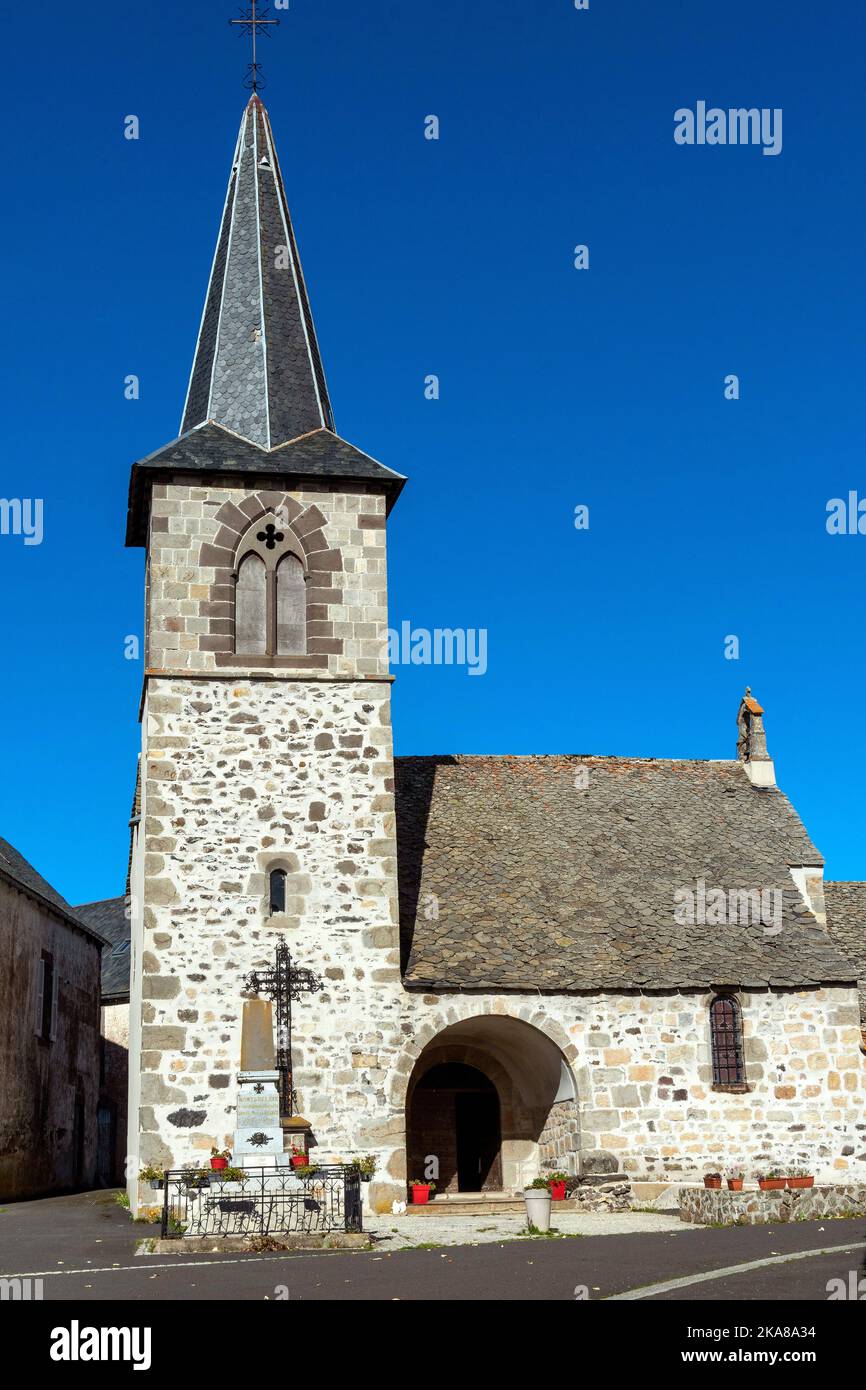 Montgreleix Dorf. Kirche Saint Laurent. Cantal. auvergne Rhone Alpes. Frankreich Stockfoto