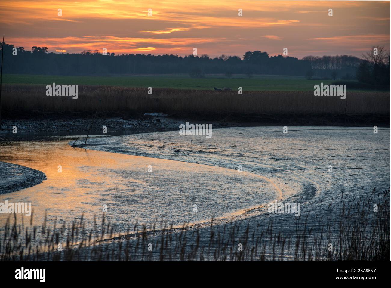Fluss Alde bei Ebbe, in der Nähe von Snape, Suffolk Stockfoto