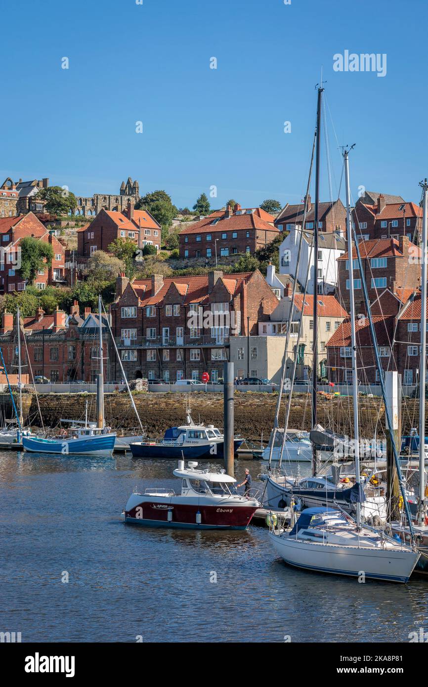 Vergnügungsboote auf dem Fluss Esk Whitby North Yorkshire England Stockfoto