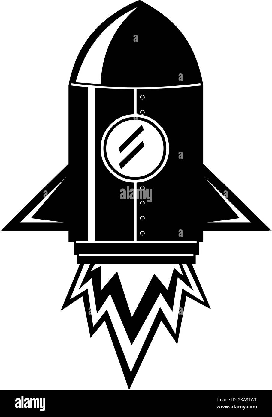 Vektordarstellung einer Ikone einer in Schwarz-Weiß gezeichneten Weltraumrakete Stock Vektor
