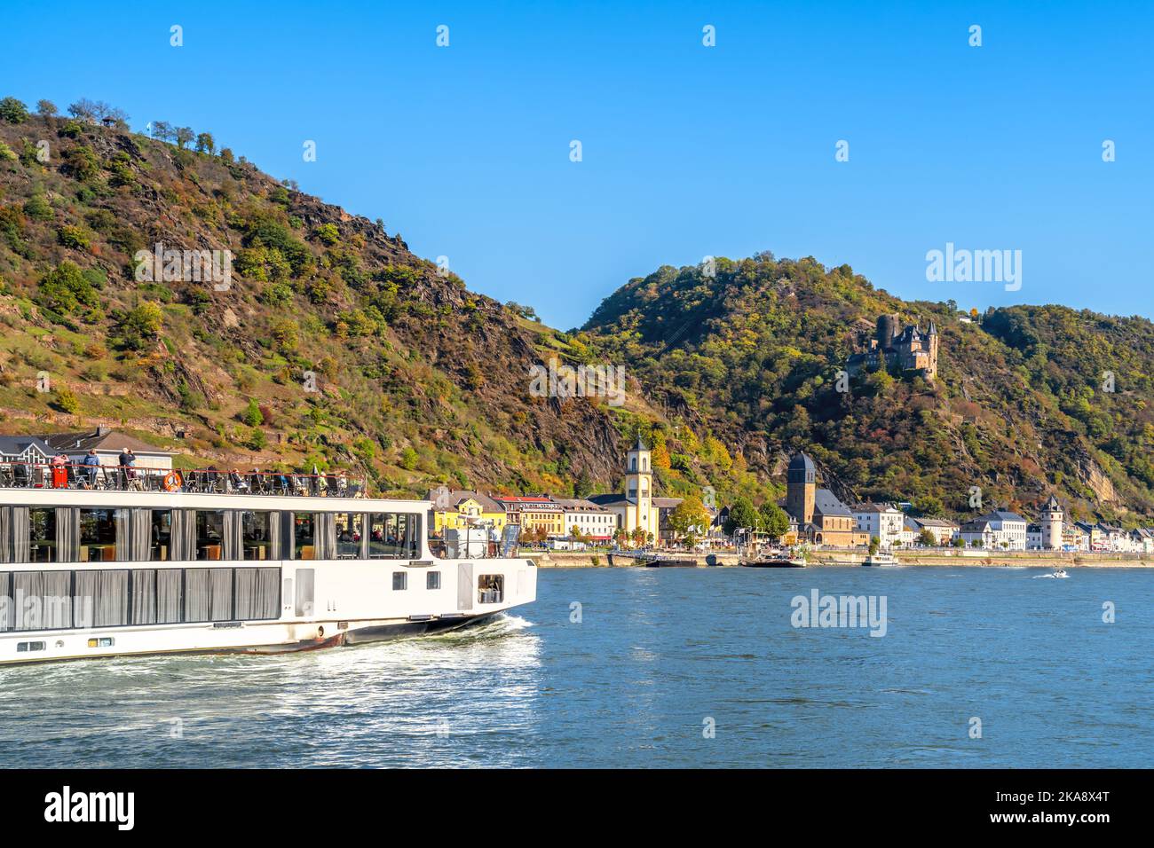 Mittelrheintal zwischen Sankt Goar und Sankt Goarshausen, Deutschland Stockfoto