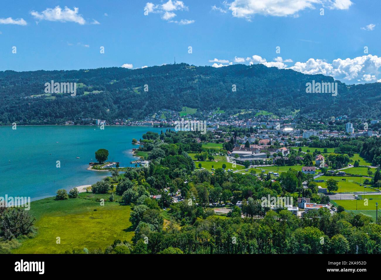Die Region um die Mehrerau und die Bregenzeracher Mündung von oben Stockfoto