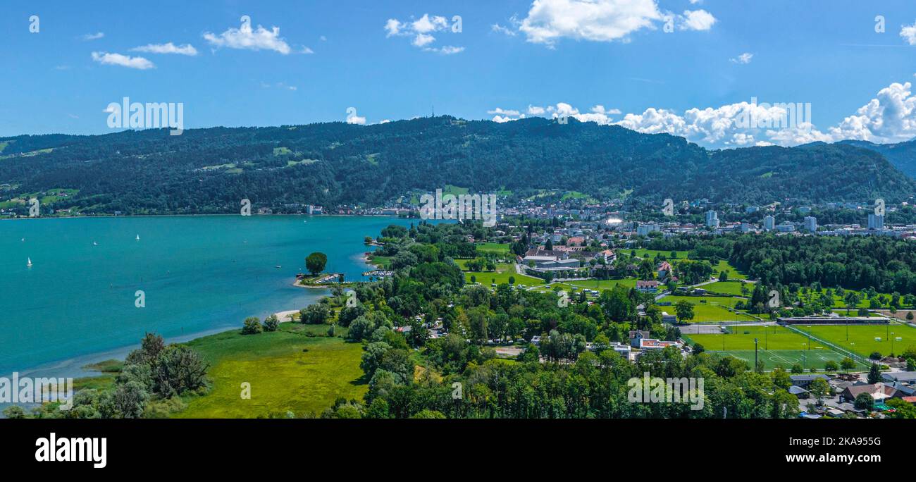 Die Region um die Mehrerau und die Bregenzeracher Mündung von oben Stockfoto