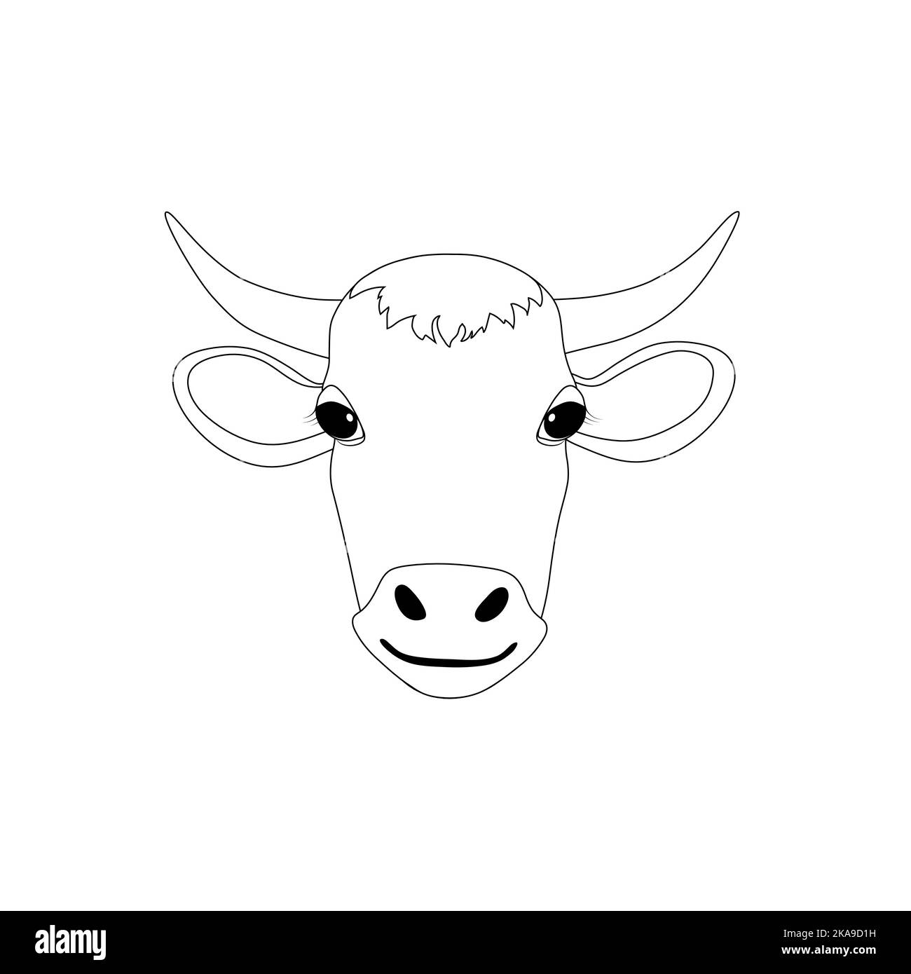 Kuhkopf. Symbol, Zeichnung des Kopfes einer Kuh. Ein