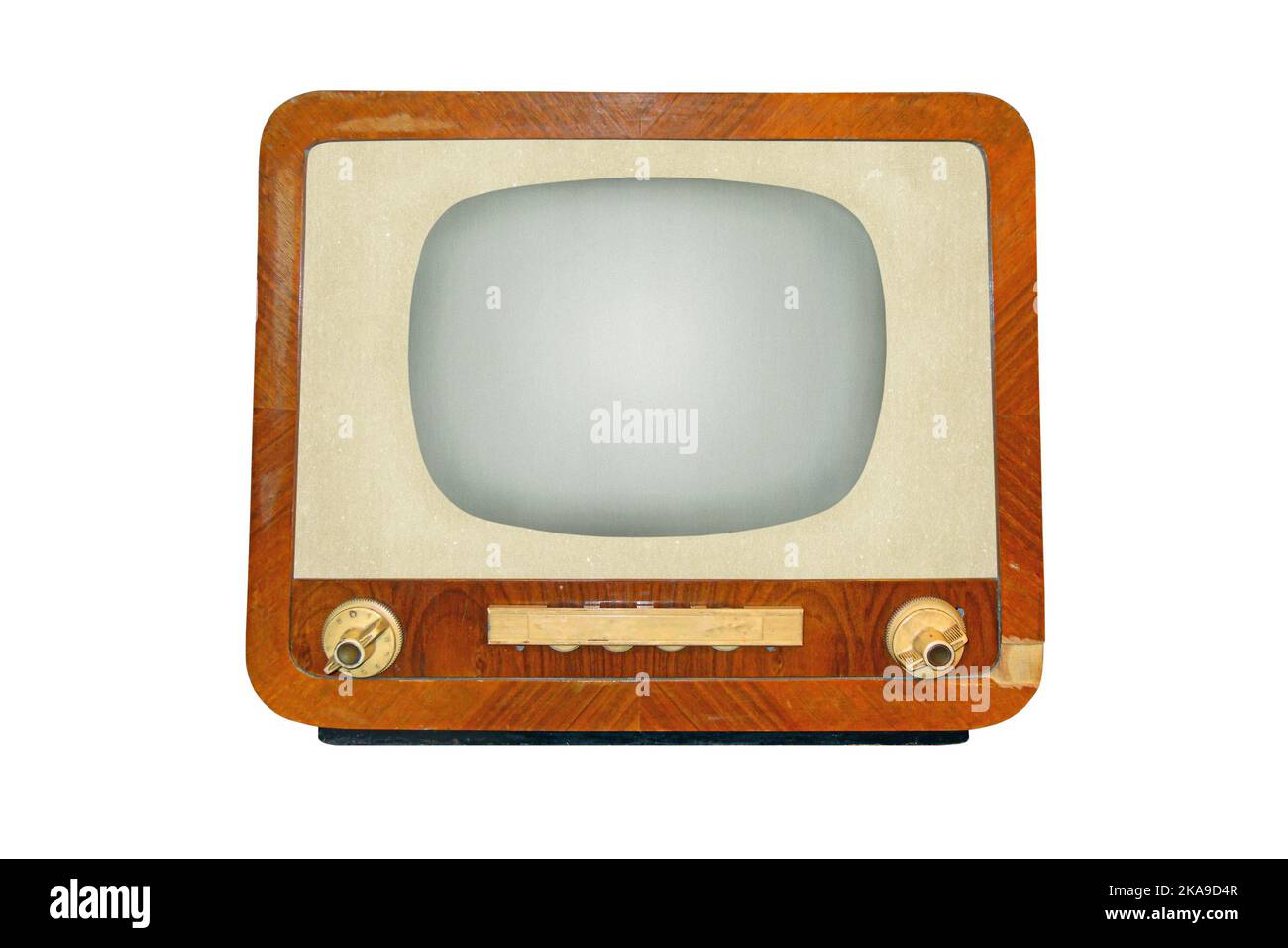 Alter Retro-CRT-Fernsehempfänger, isoliert auf weißem Hintergrund, klassische analoge TV-Technologie Stockfoto