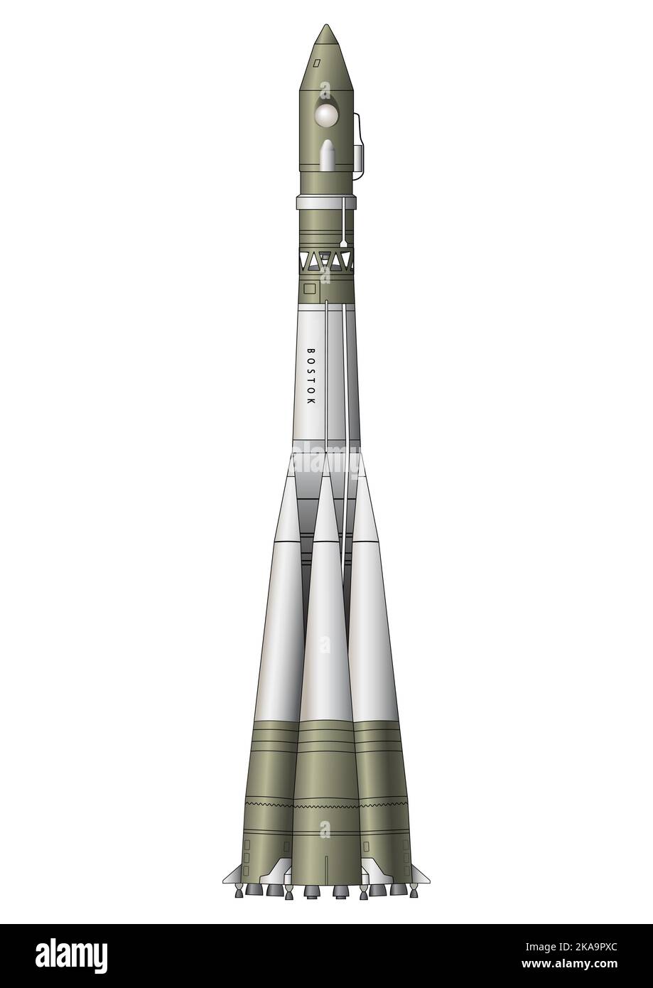 Vostok 1 - die erste Rakete, die den Menschen ins All transportierte Stock Vektor