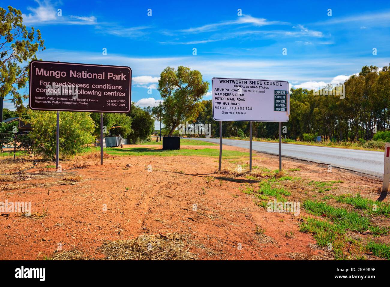 Eintrittsschild zum Mungo National Park, New South Wales, Australien Stockfoto