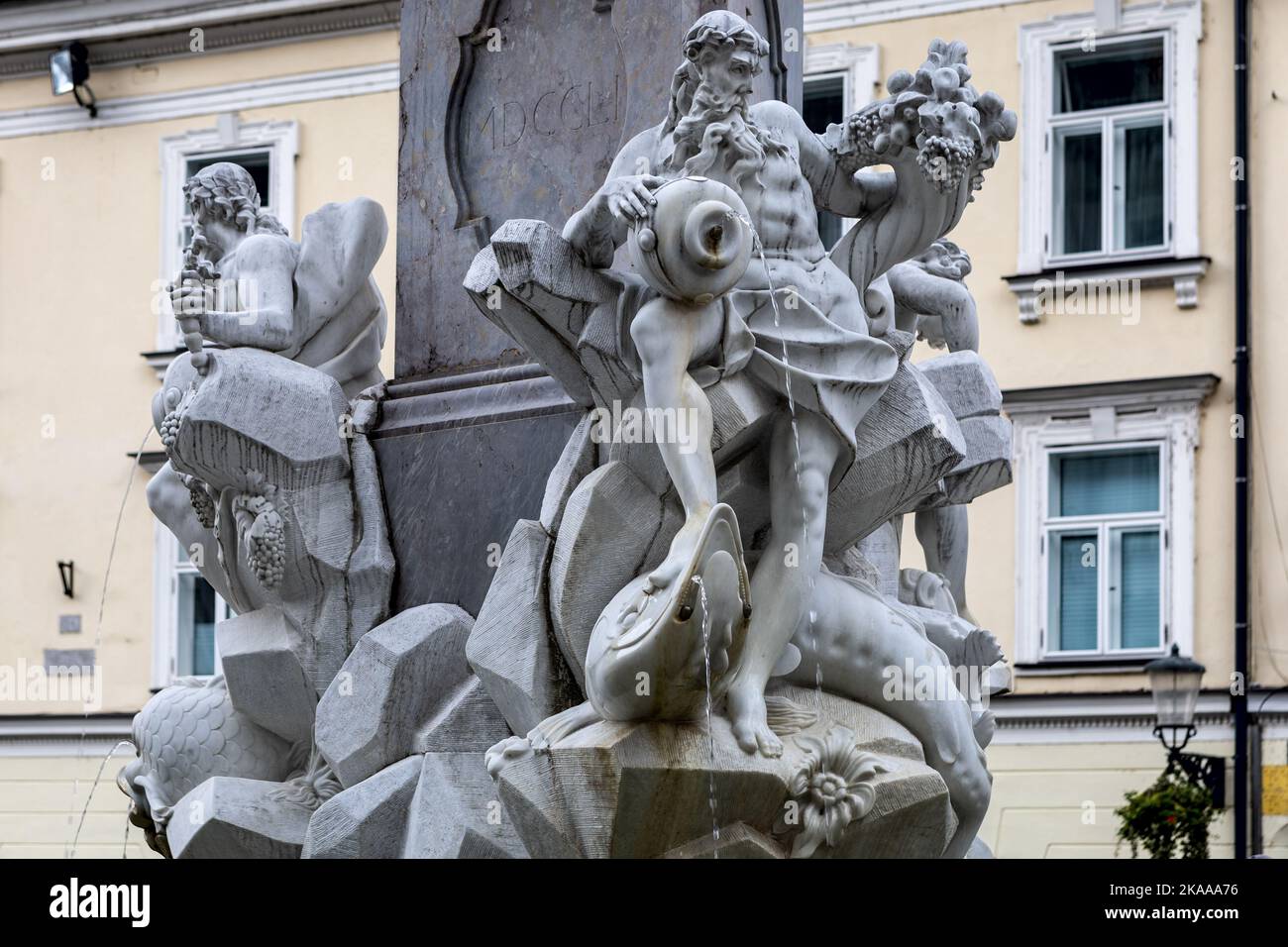 Robba-Brunnen, Mestni trg , Robbov vodnjak, historischer Brunnen, Ljubljana, Slowenien Stockfoto