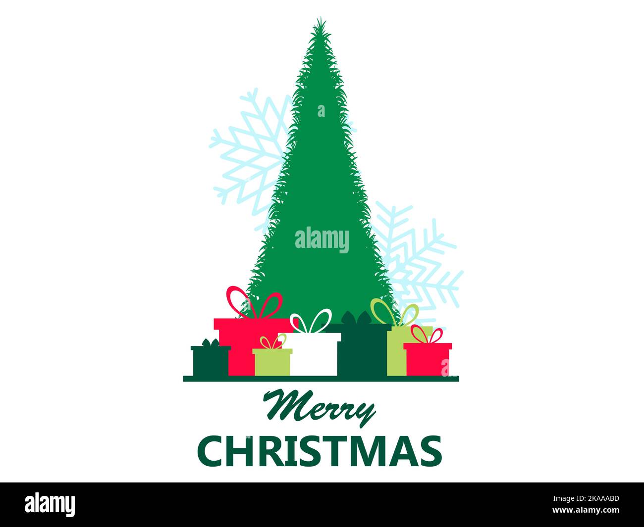 Weihnachtsgeschenke unter dem Baum isoliert auf weißem Hintergrund. Frohe Weihnachten. Weihnachtsbaum mit Geschenkschachteln. Festliches Design für Grußkarten, invitieren Stock Vektor