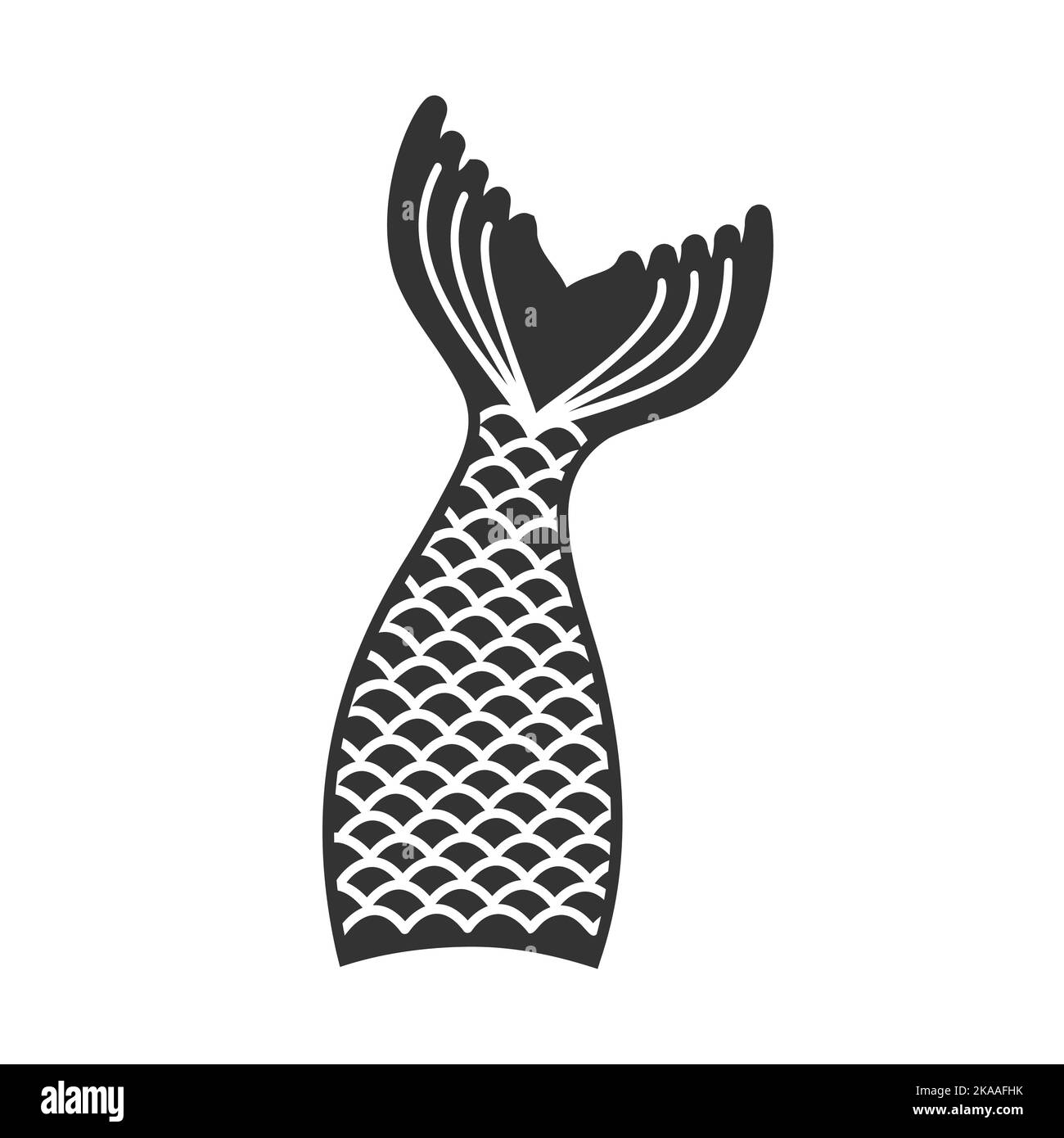 Meerjungfrau Schwanz Silhouette. Requisiten für Mädchenparty, Grußkarte oder T-Shirt-Print isoliert auf weißem Hintergrund. Vektorgrafik. Stock Vektor