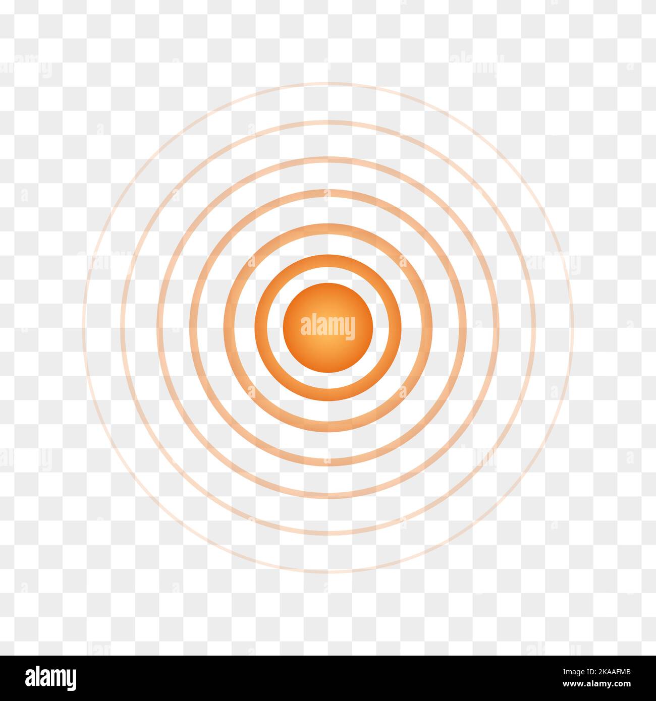 Orangefarbener konzentrischer Punkt. Rundes Lokalisierungssymbol. Symbol für Ziel, Ziel, Schmerz, Heilung, Verletzung, Schmerzhaft. Radar-, Schall- oder Sonarwellenzeichen auf transparentem Hintergrund. Vektorgrafik Stock Vektor