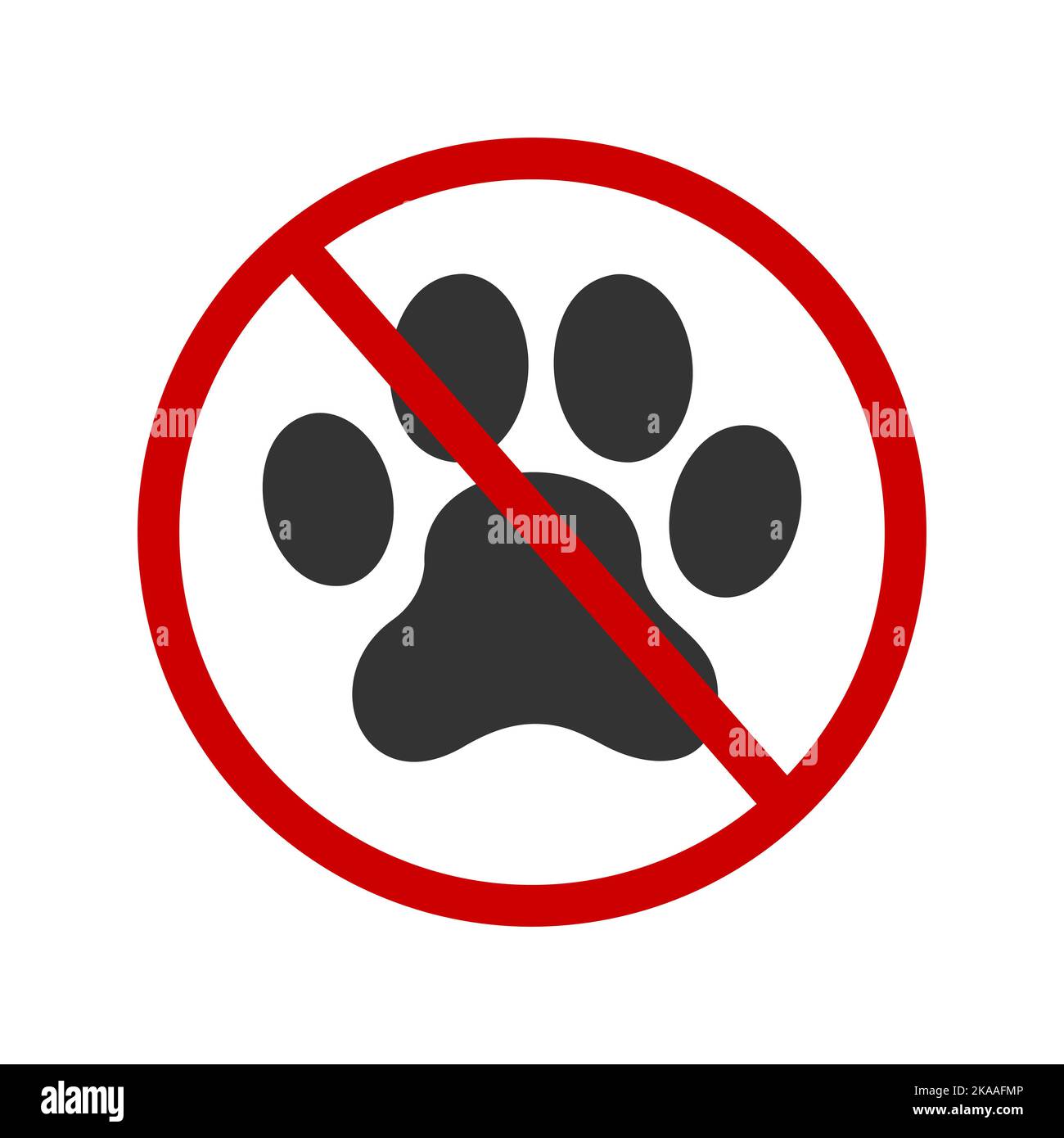 Symbol „Keine Haustiere erlaubt“. Haustiere verbieten Zone Piktogramm. Verbotene Symbol mit Pfotendruck Silhouette in rot Verbotene Zeichen auf weißem Hintergrund isoliert. Vektorgrafik Stock Vektor