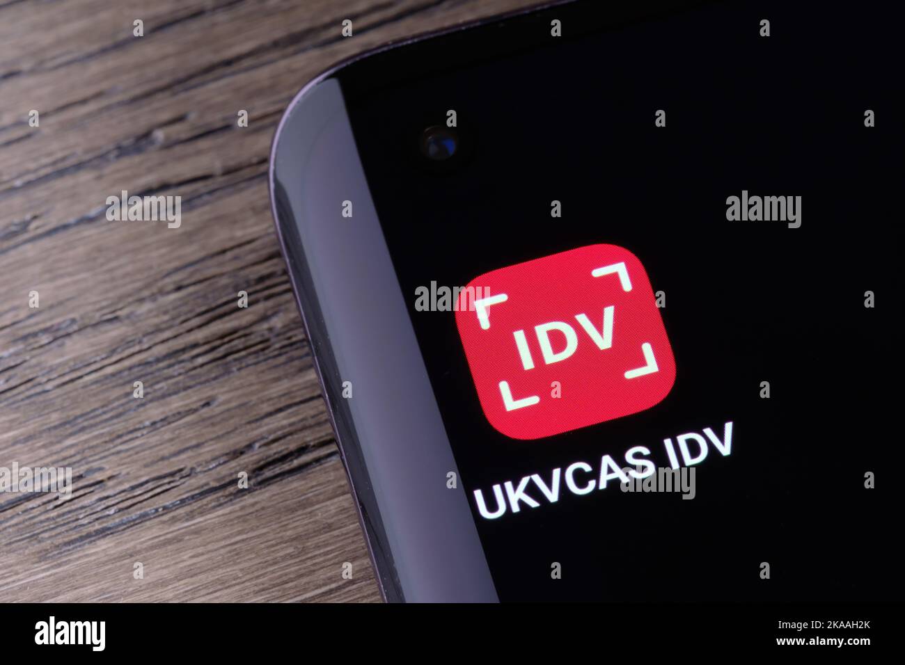 UKVCAS IDV-App auf dem Smartphone. UK Visa and Citizenship Application Services App für die Identitätsprüfung und das Einreichen von Visadokumenten. Stafford, Stockfoto