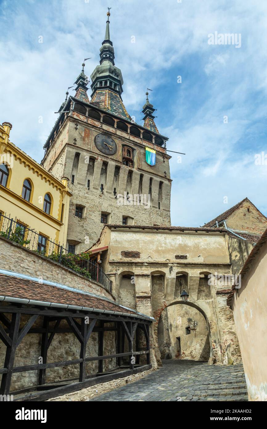 Sighisoara alter mittelalterlicher Uhrturm, Siebenbürgen, Rumänien Stockfoto