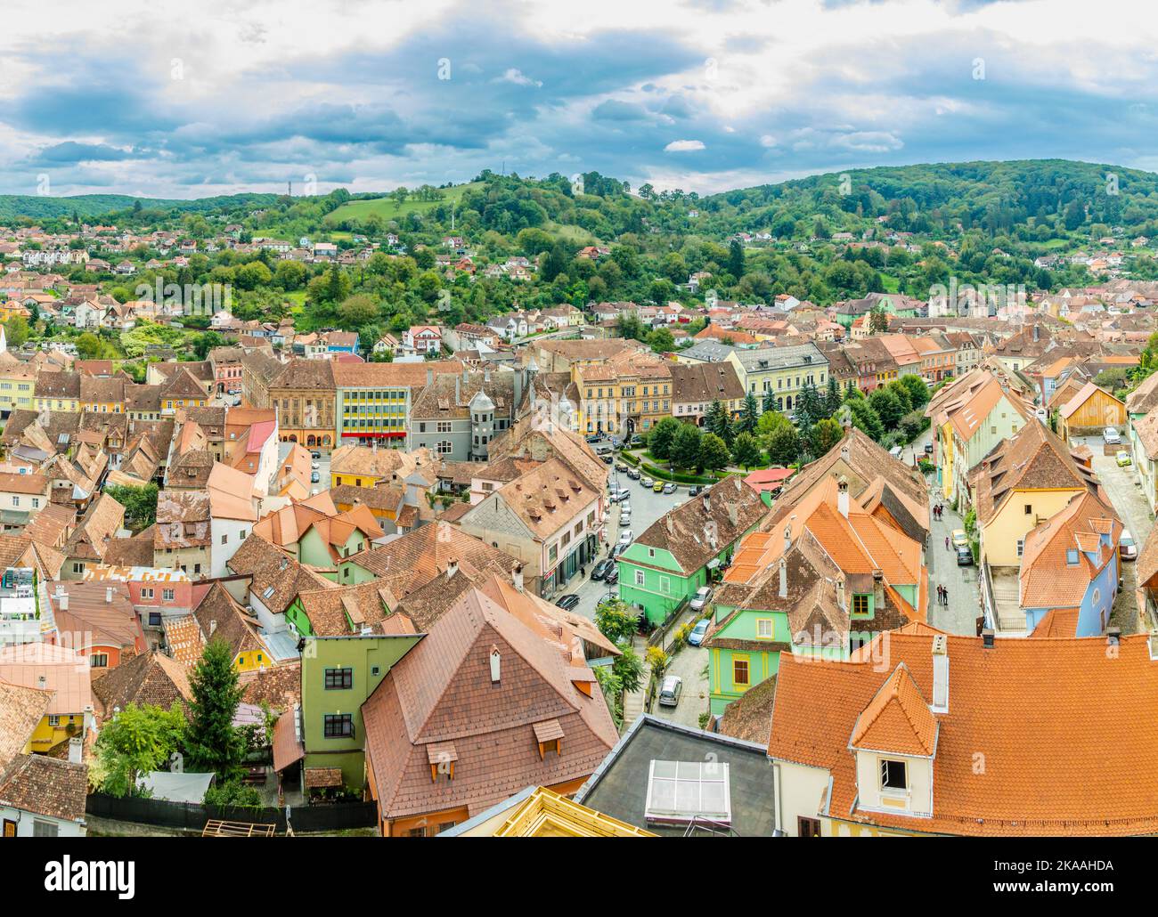 Sighisoara Altstadt Panorama, Siebenbürgen, Rumänien Stockfoto