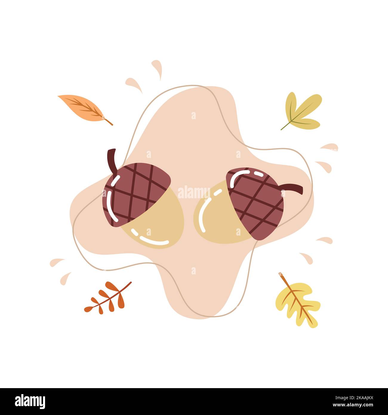 Flache Illustration von Eichelnüssen für hygge Herbst Feier Vektor-Illustration Stock Vektor