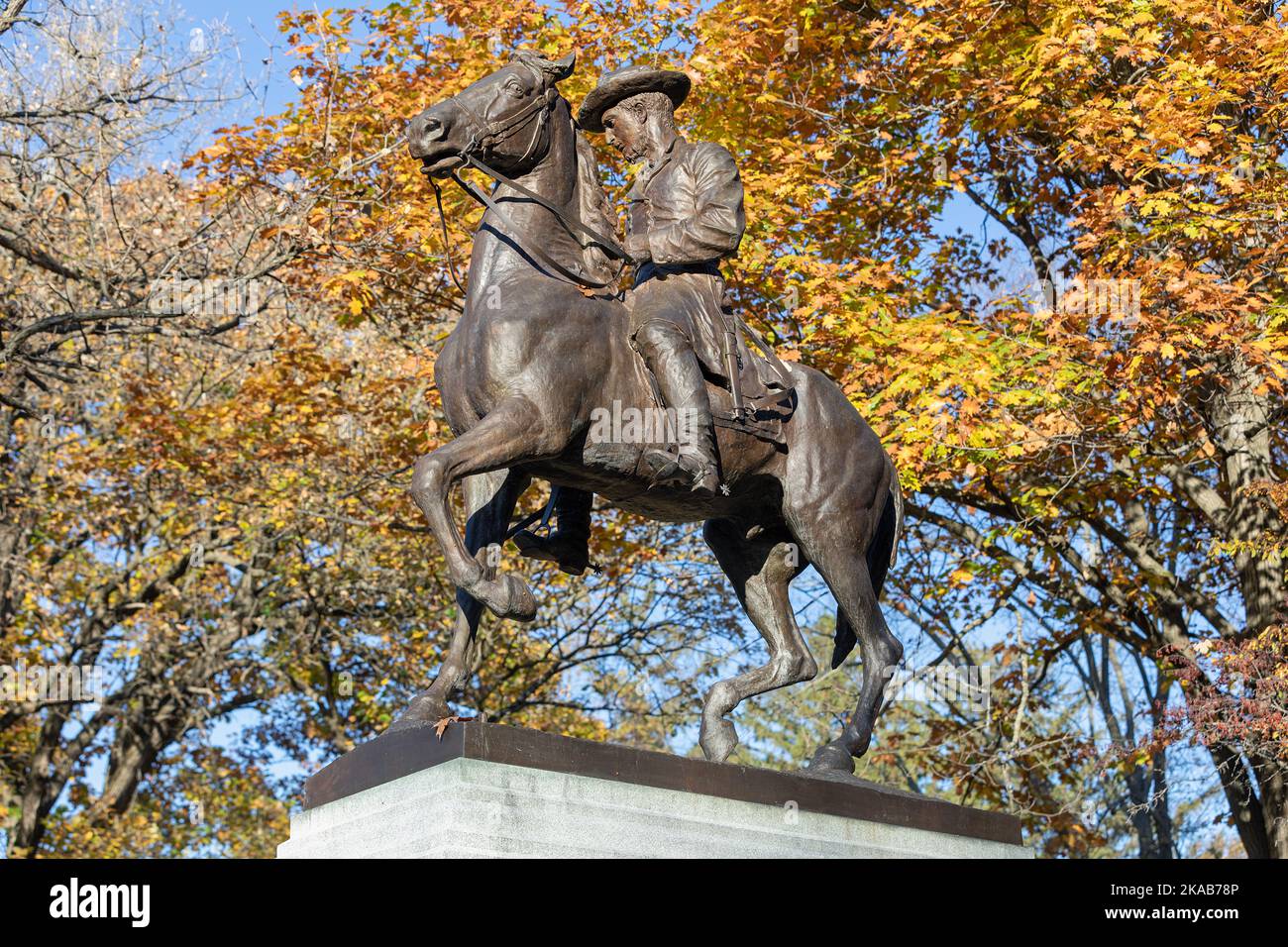 Statue im Crapo Park in Burlington, Iowa von Union Army General John Corse, der im amerikanischen Bürgerkrieg vom Bildhauer Carl Rohl-Smith kämpfte. Stockfoto