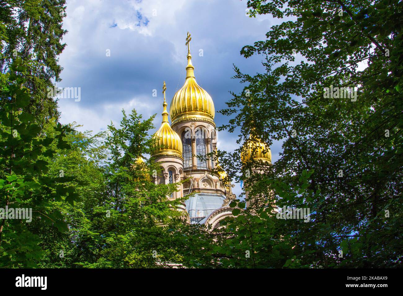 Berühmte russisch-orthodoxe Kirche auf dem Neroberg in Wiesbaden, Deutschland Stockfoto