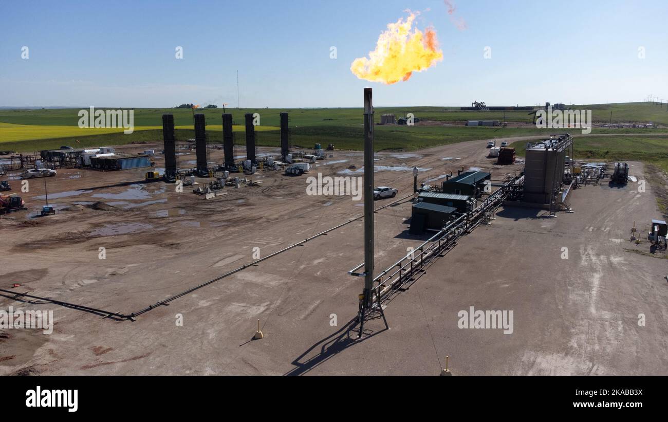 Hydraulische Frakturierung, Fracking-Standort, Myrtle, North Dakota Stockfoto