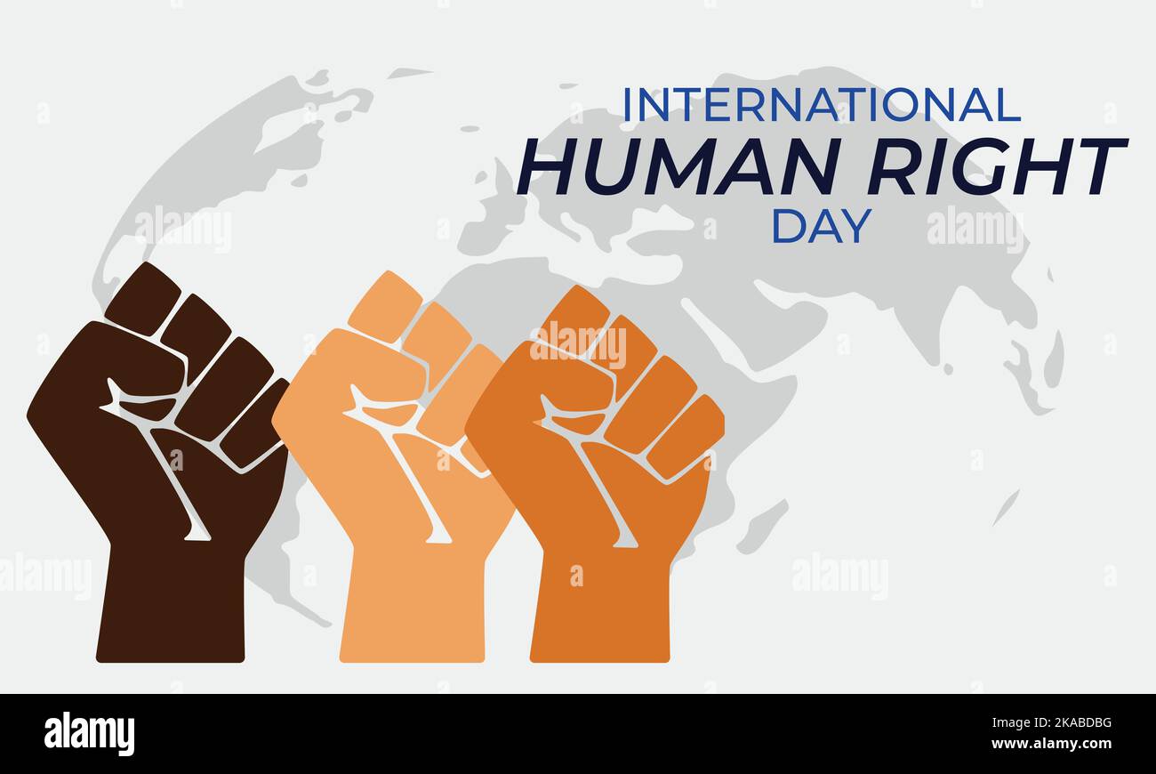 Internationaler Tag Der Menschenrechte. Ein Beispiel für globale Gleichheit und Frieden. Das Konzept der sozialen Vielfalt. Solidaritätsfaust. Stock Vektor