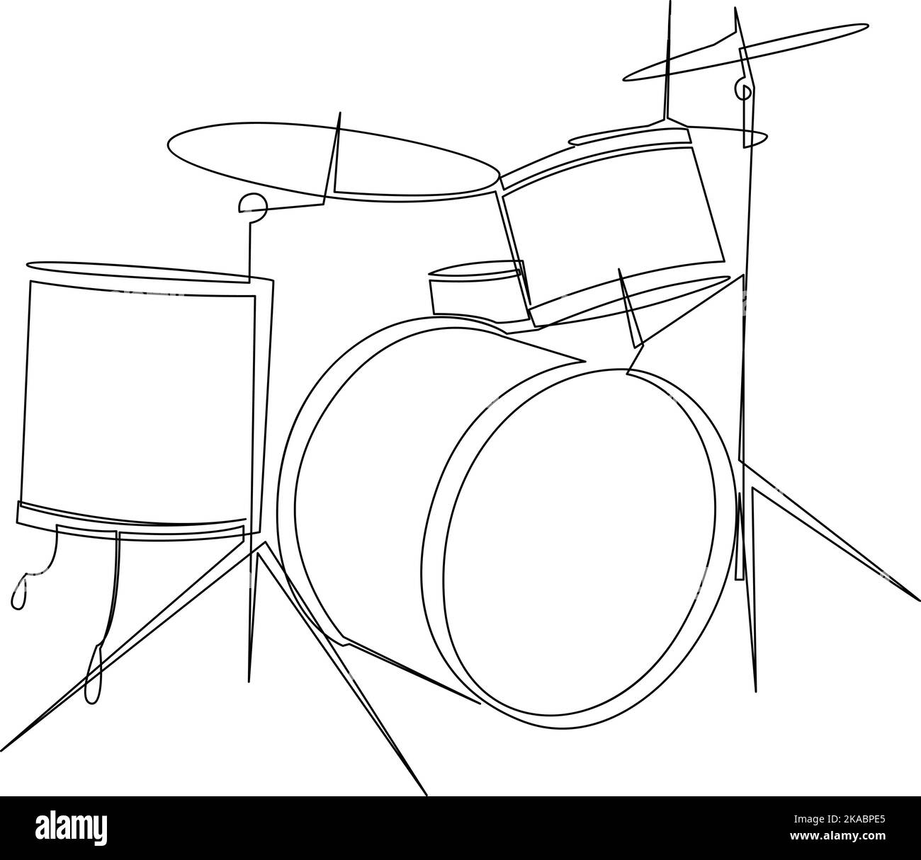 Fortlaufende Linienzeichnung des Trommelbandensatzes. Percussion Musikinstrumente Konzept. Trendige einlinige Grafik im Kunstdesign. Vektorgrafik Stock Vektor