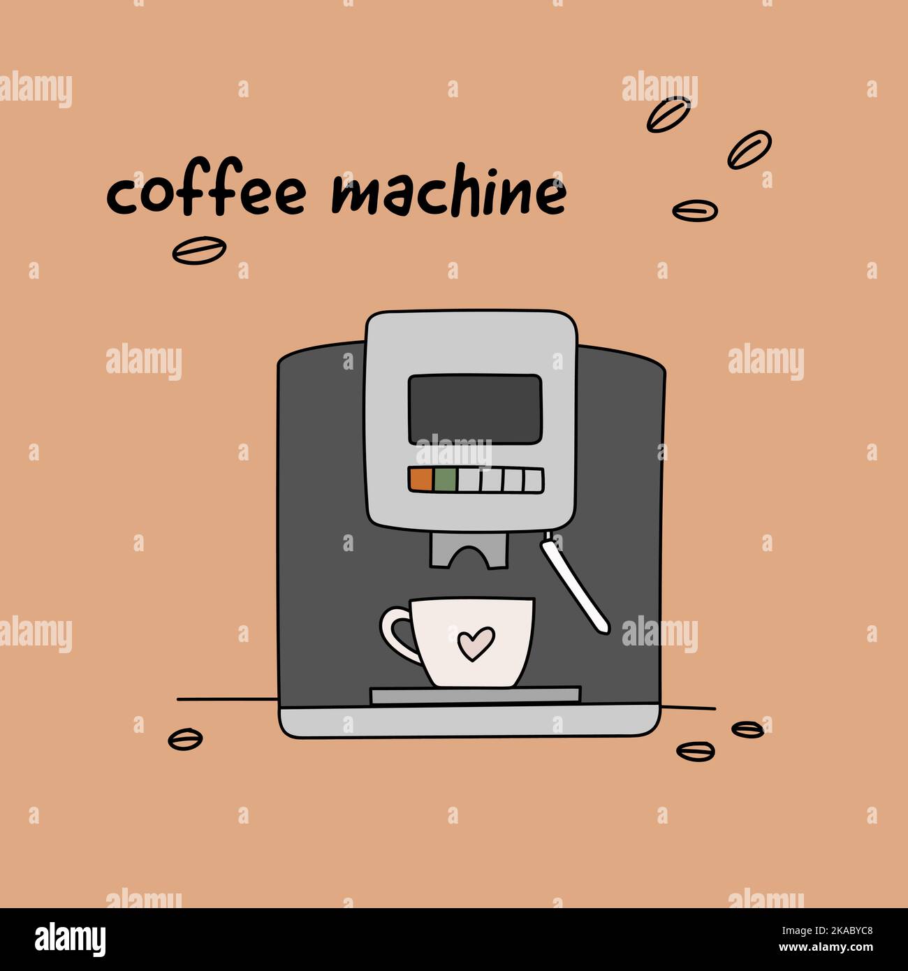 Niedliche Kunst einer Kaffeemaschine mit einer Tasse Kaffee Stock Vektor