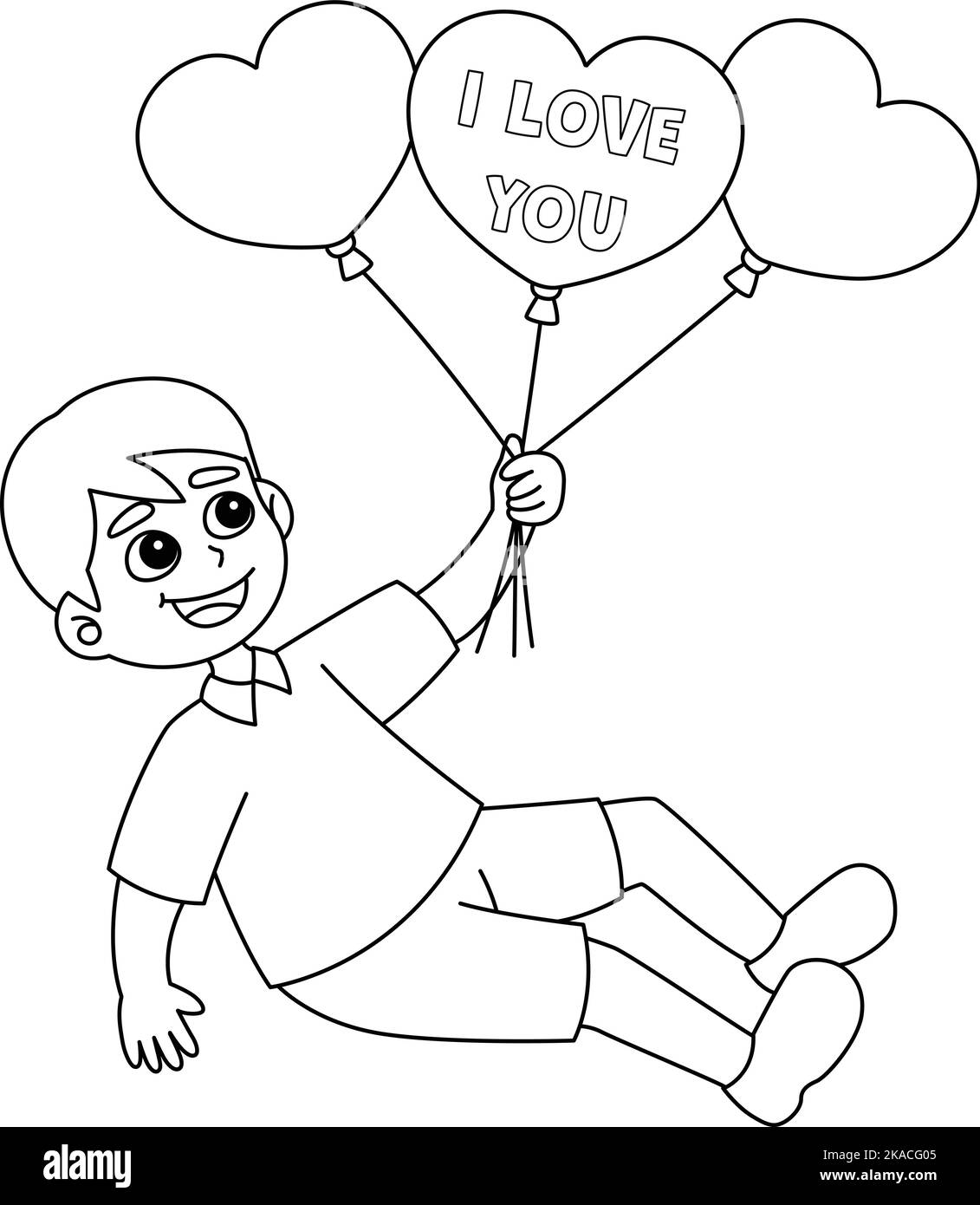 Valentines Day Boy Holding Ballons Isoliert Stock Vektor