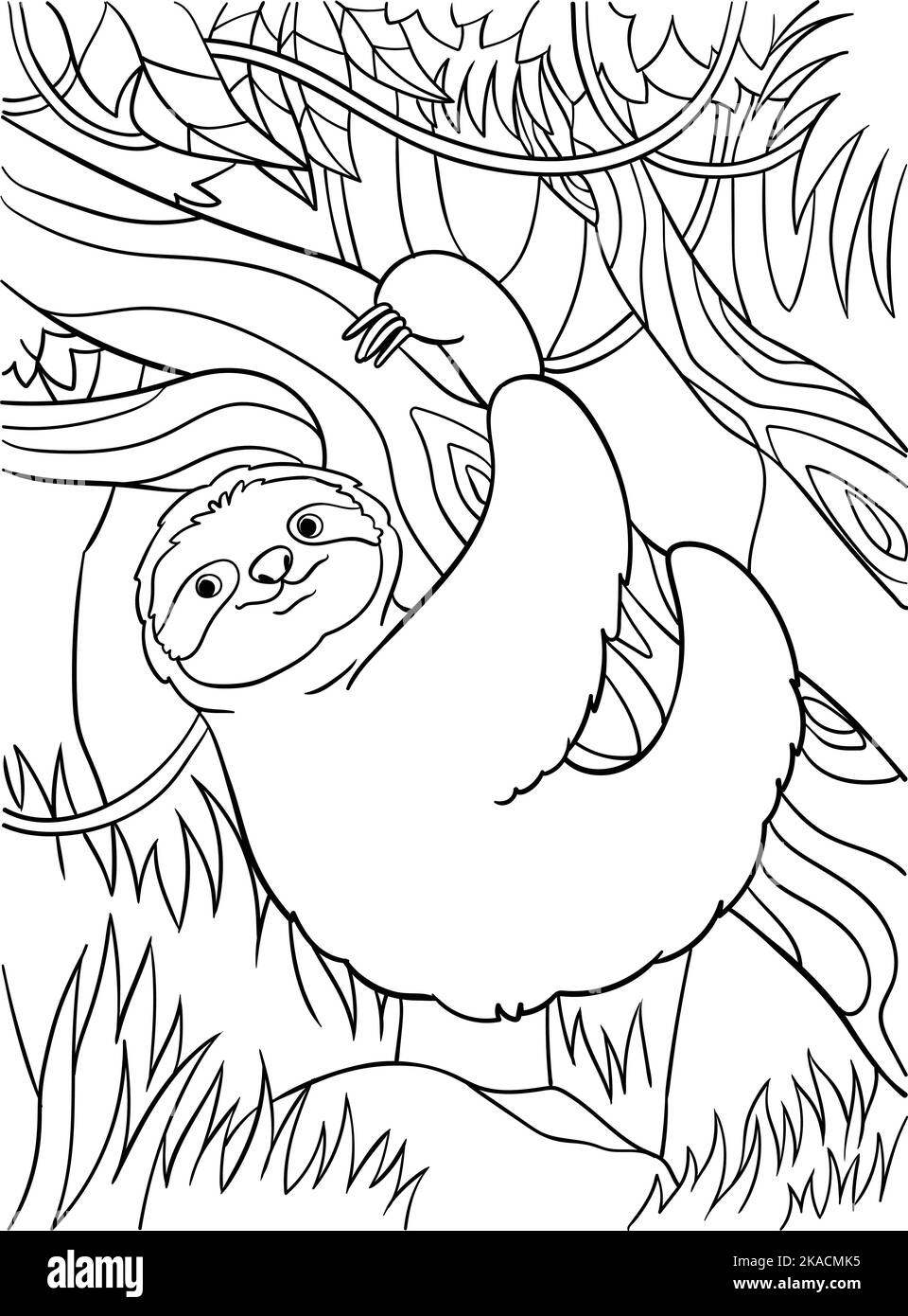 Faultier Malseite für Kinder Stock Vektor