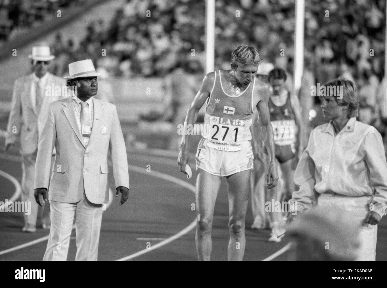 OLYMPISCHE SOMMERSPIELE IN LOS ANGELES USA 1984 MATTI VAINIO Finnland Zweiter am 10000m, aber wegen Doping disqualifiziert Stockfoto