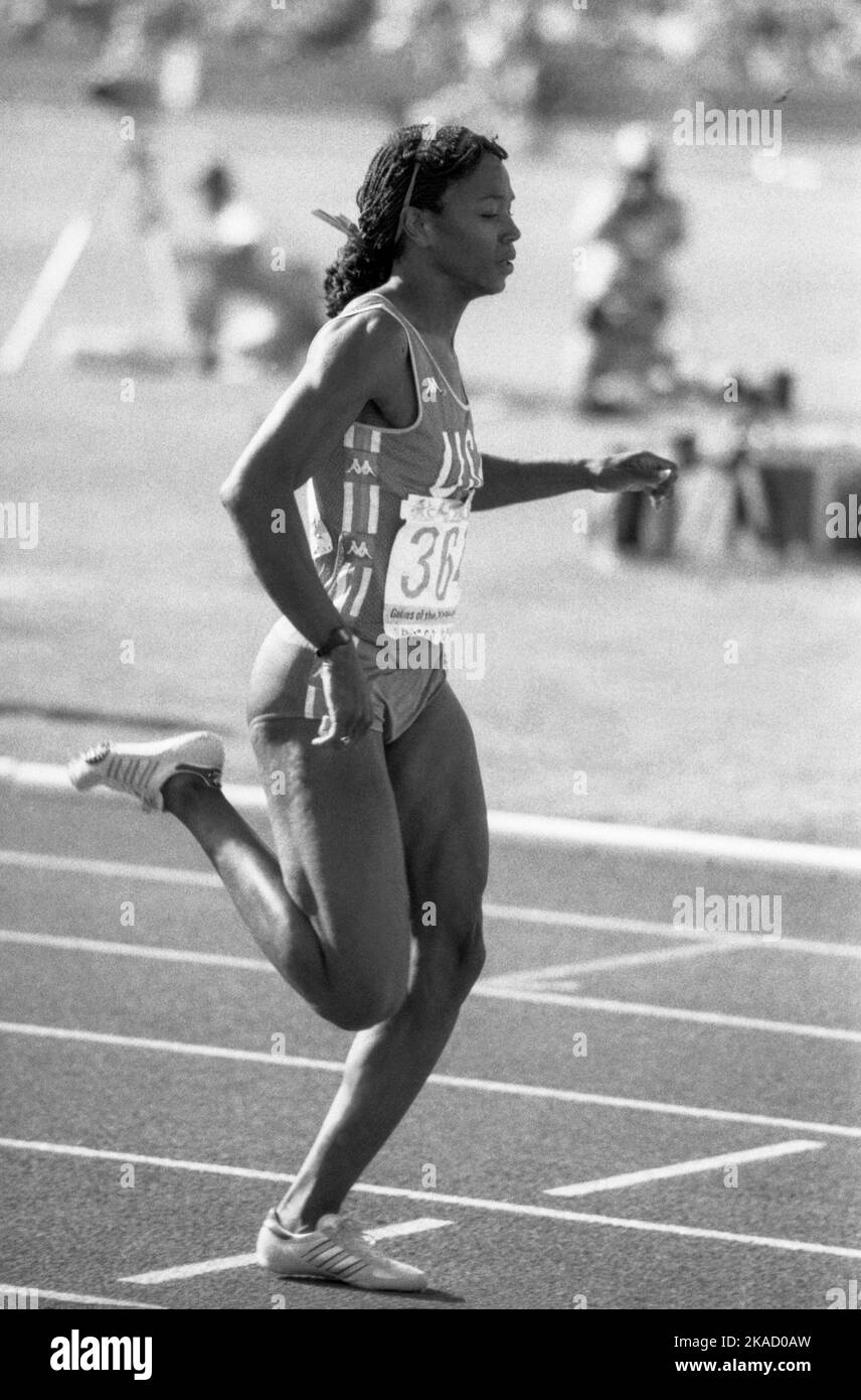 OLYMPIC SUMMERGAMES IN LOS ANGELES USA 1984 VALERIE BRISCO GEWINNT 400M Stockfoto