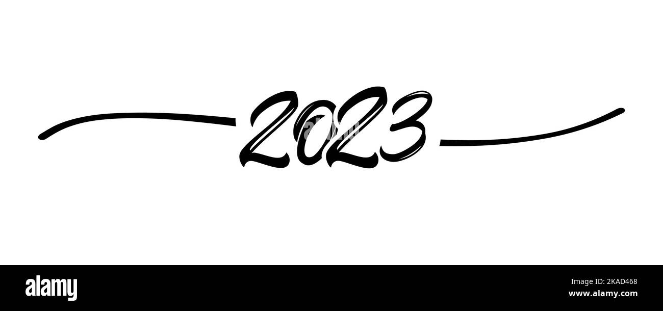 2023 handgezeichnete Form schwarz. Frohes neues Jahr schwarzes Logo 20 23. Weihnachts-Design für Grußkarte, Rabatt-Poster oder Sale Banner. Vektorgrafik Stock Vektor
