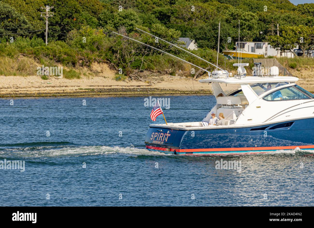 Motoryacht, Spirit undwway in Montauk Stockfoto