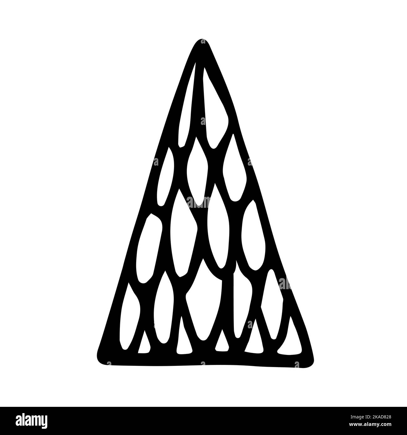 Vektor Doodle Frohe Weihnachtsbaum. Handgezeichnetes Ornament Tannenbaum isoliert auf weißem Hintergrund. Skizzieren Sie den skandinavischen Nadelbaum. Frohes neues Jahr ho Stock Vektor