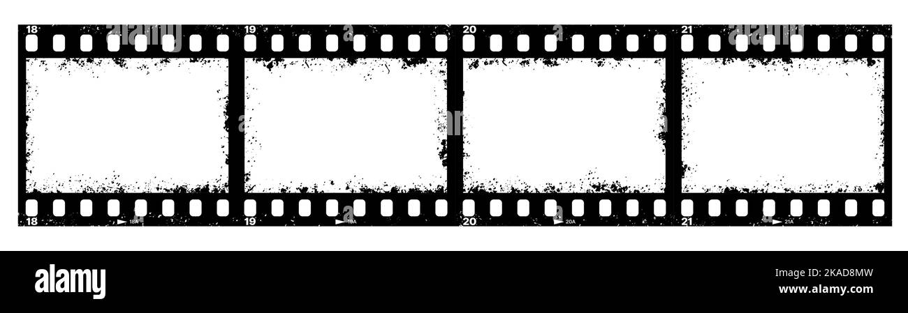 Retro-Film Grunge-Filmstreifen. Vintage-Filmstreifen-Textur. Altes Kino, Retro-Fotokamera 35mm Film, Negativband oder Zelluloid Dia grungy Vektor Hintergrund oder Hintergrund mit Kratzern und Perforation Stock Vektor