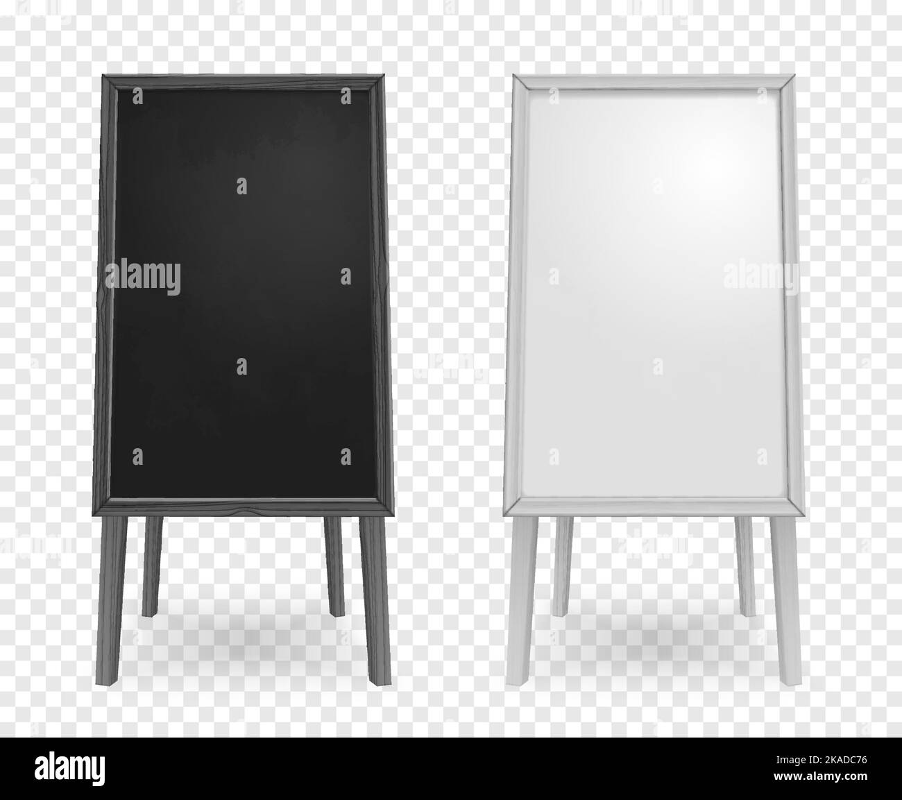 Realistische Tafeln für den Unterricht auf vier Beinen mit schwarzen und weißen leeren Bildschirmen auf transparentem Hintergrund isolierte Vektor-Illustration Stock Vektor