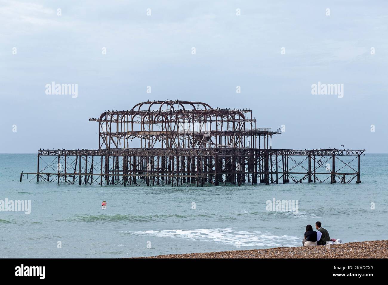 Ruinen von West Pier, 2003 durch einen Brand zerstört, Brigthon, England, Großbritannien Stockfoto