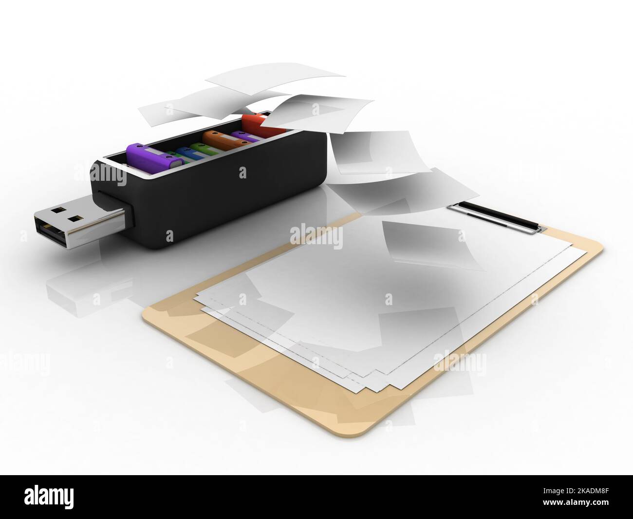 3D Office-Dokument wird gerendert Binder mit USB-Stick Stockfoto