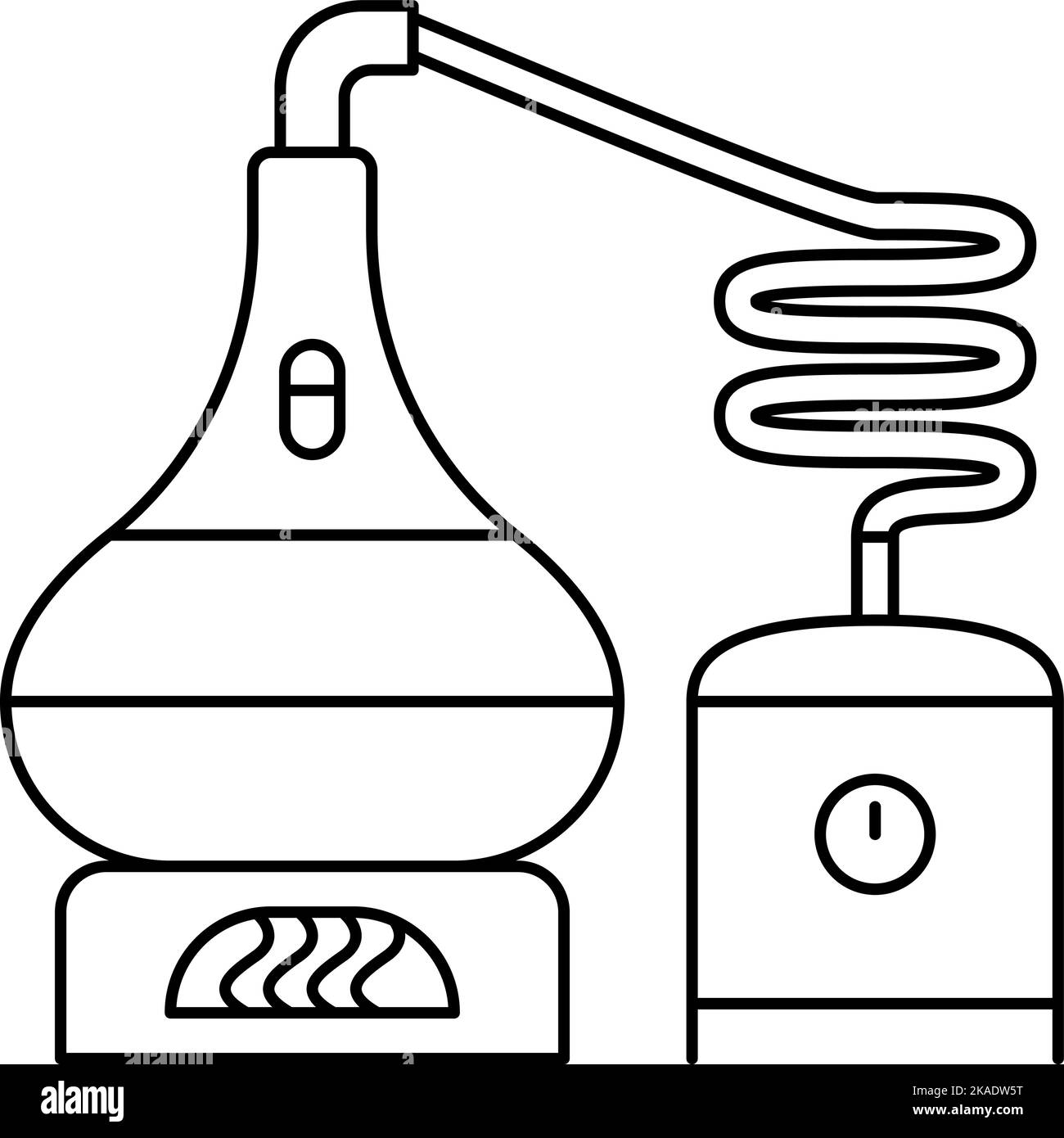 Destillierprozess. Symbol für die Linie der Alkoholproduktionsmaschine Stock Vektor